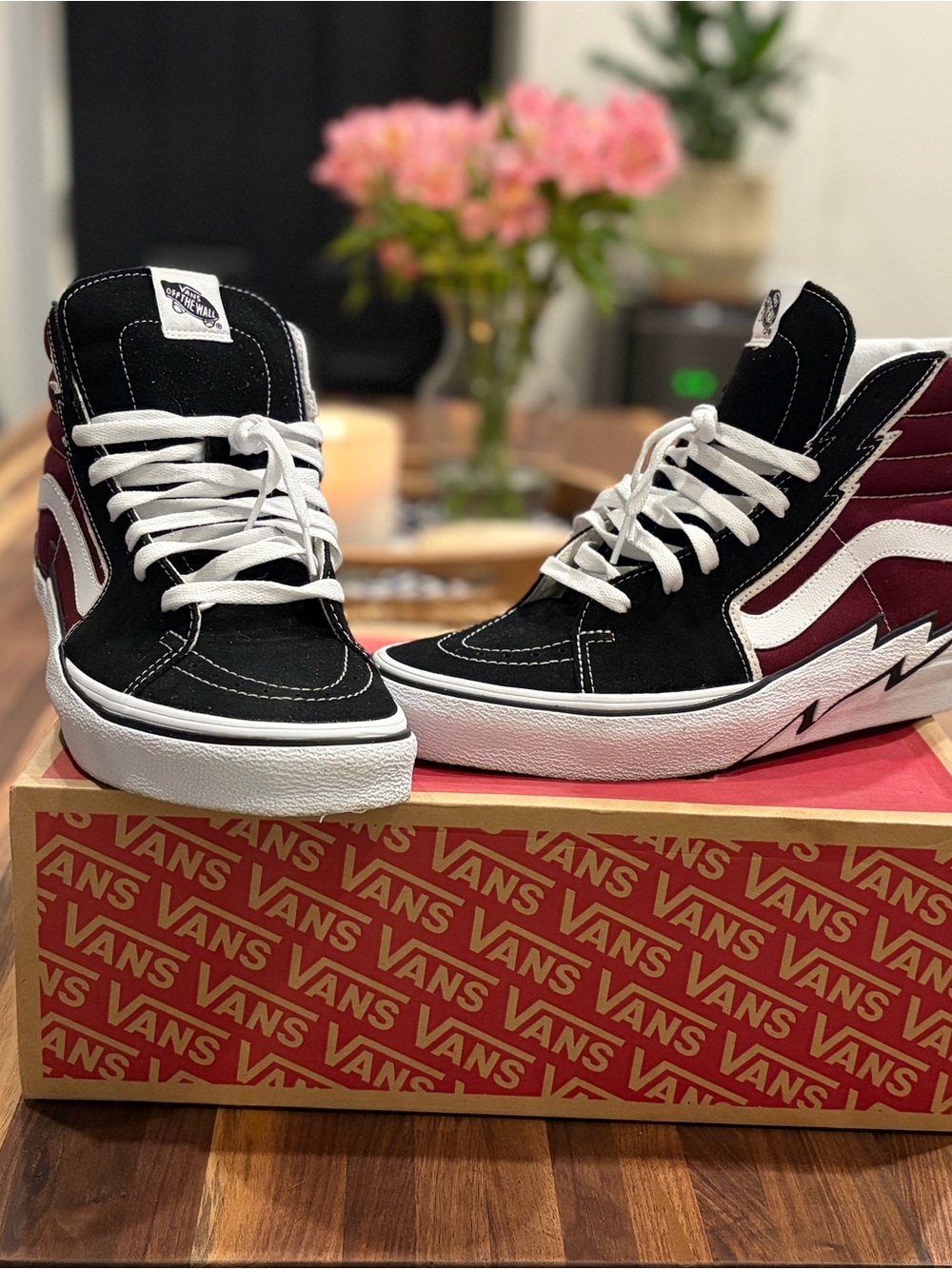 Vans Hi-Top Sneakers in Black, White & Maroon
